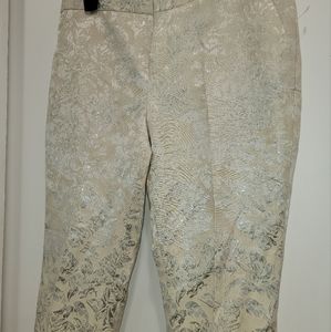 NWT Forever 21 Metallic Silver and Cream Capri Ankle Pants